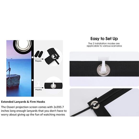 Osoeri Projector Movie Home Theater Screen 120 inch, 4K 16:9 HD Anti-Crease NEW - Picture 9 of 11